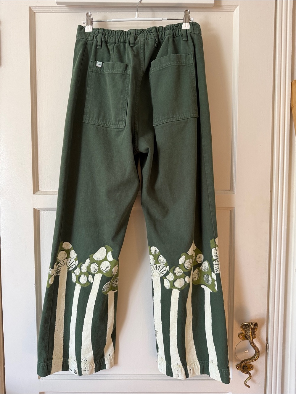 Big Bud Press Western Pants Green Mushroom Print Wide Leg Elastic Waist Womens M - Picture 3 of 4